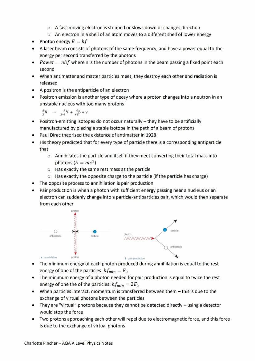 Particles and Radiation Notes
Matter and Radiation
Atoms are composed of a positively charged nucleus (protons and neutrons) surrounded
by e