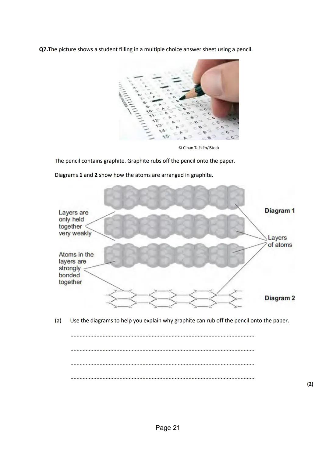 Q1.This question is about different substances and their structures.
(a) Draw one line from each statement to the diagram which shows the st