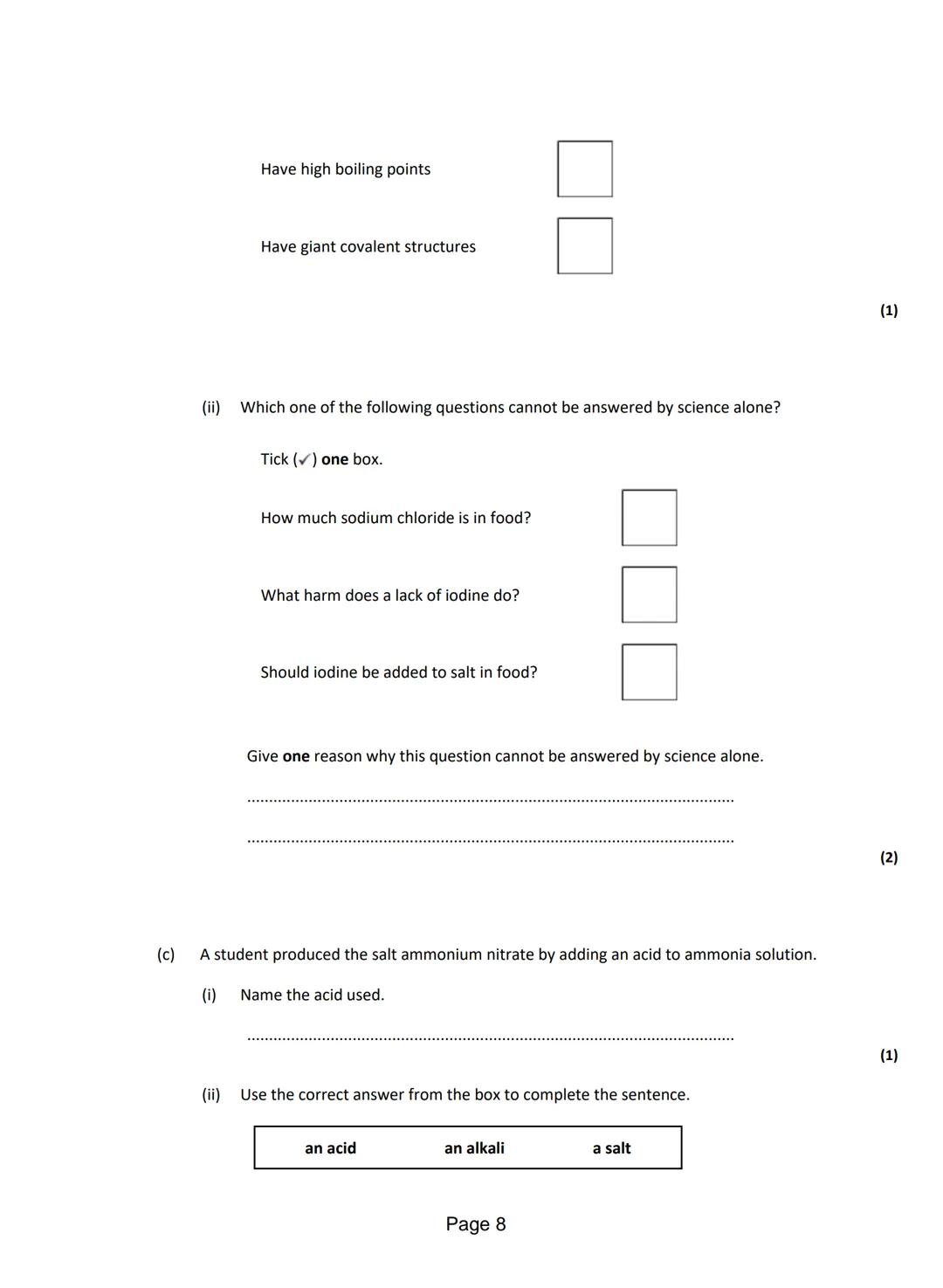 Q1.This question is about different substances and their structures.
(a) Draw one line from each statement to the diagram which shows the st