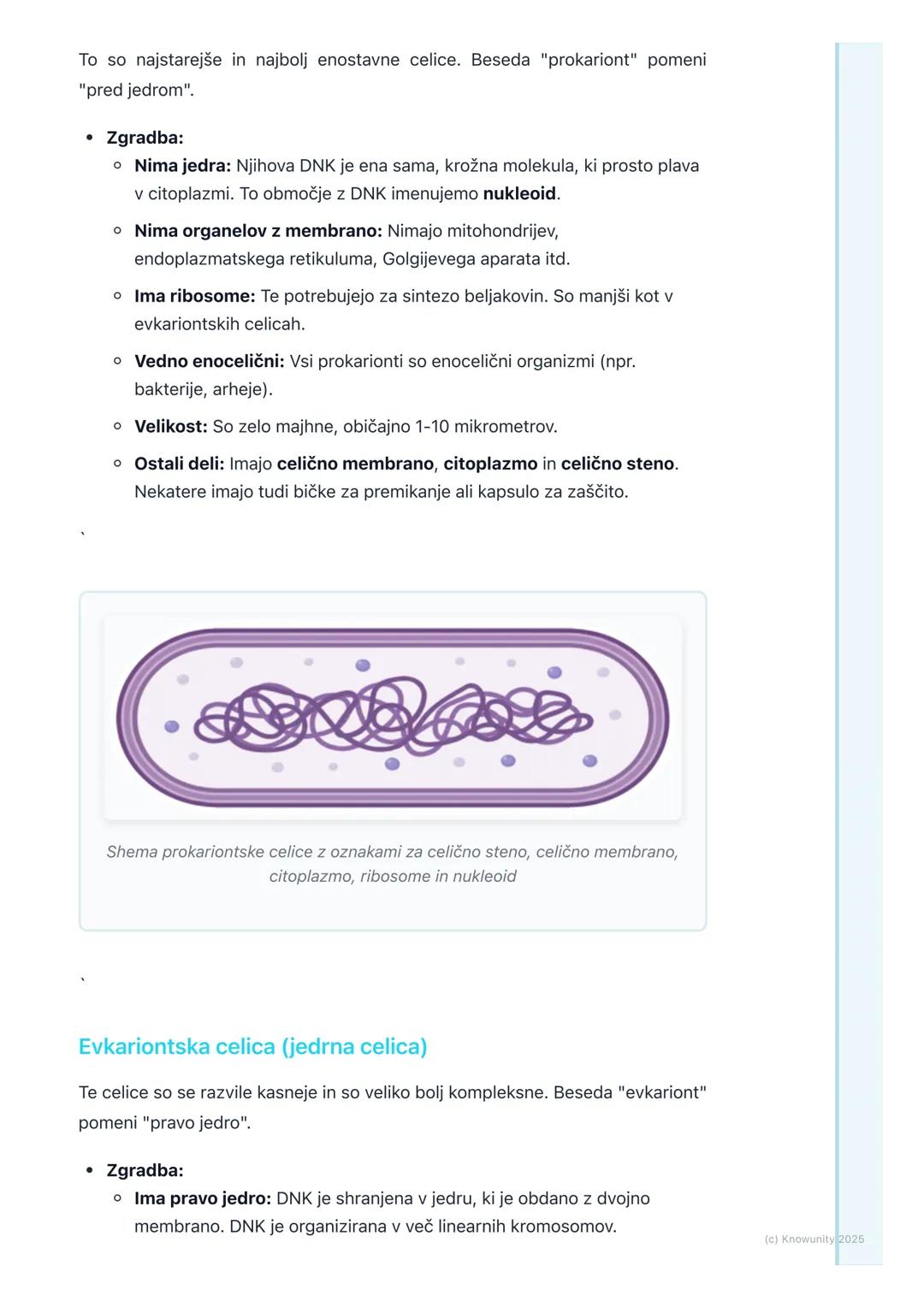 # Prokariontske in evkariontske
celice

Splošen pregled

Vse živo je zgrajeno iz celic. Celica je osnovna enota življenja. Ampak niso vse
ce