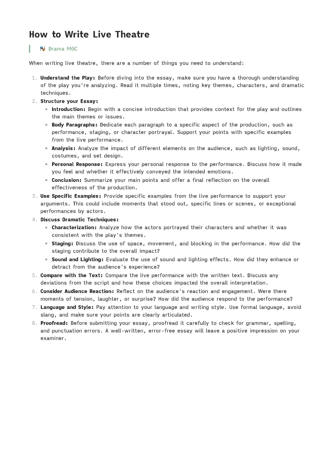 Guide on how to write a live theatre essay