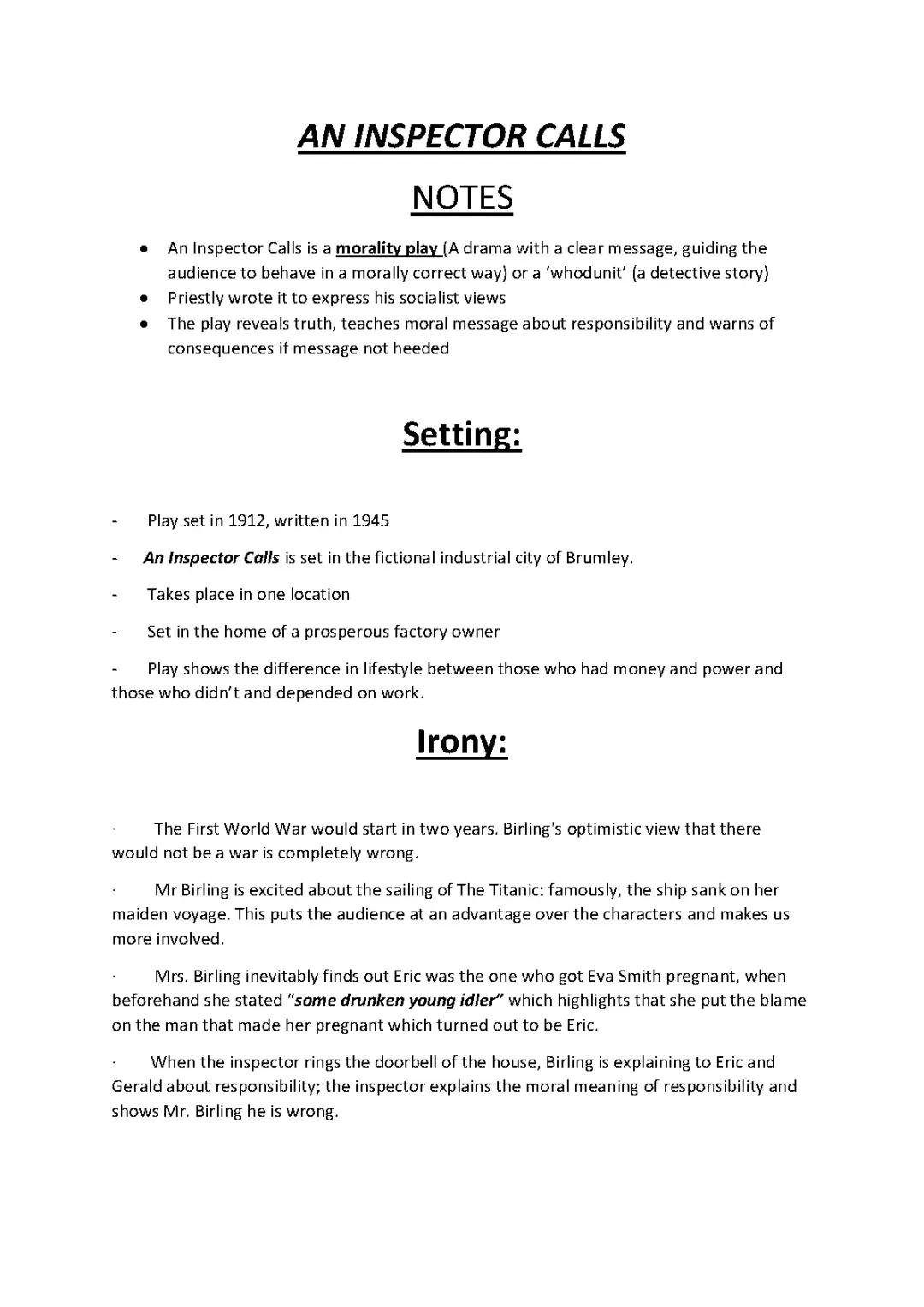 GCSE English: An Inspector Calls Detailed Notes and Revision