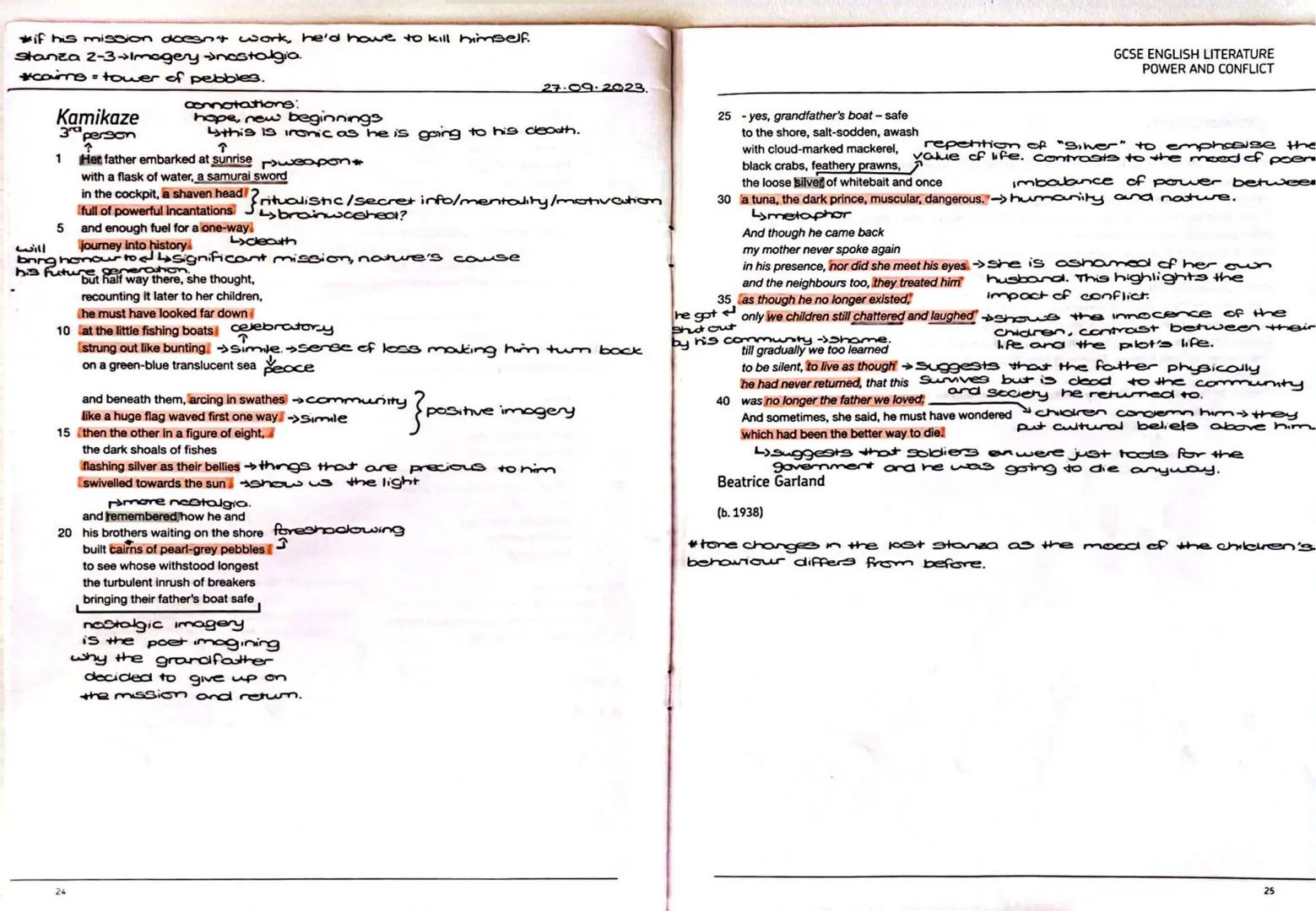 # if his mission doesn't work, he'd have to kill himself.
Stanza 2-3 Imagery nostalgia.
# caine tower of pebbles.

Kamikaze
3rd person
?
con