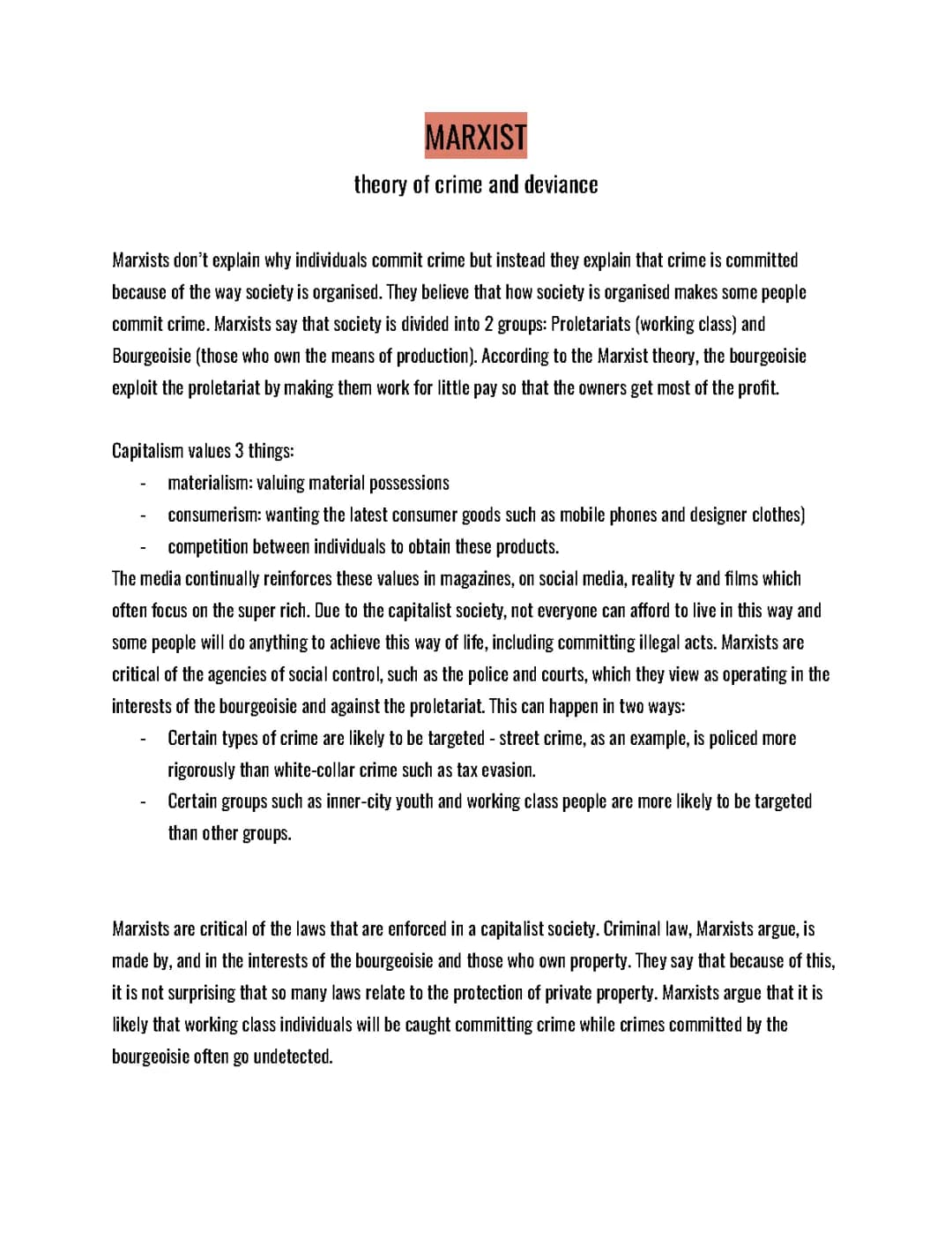 Marxist Perspective on Crime and Deviance 