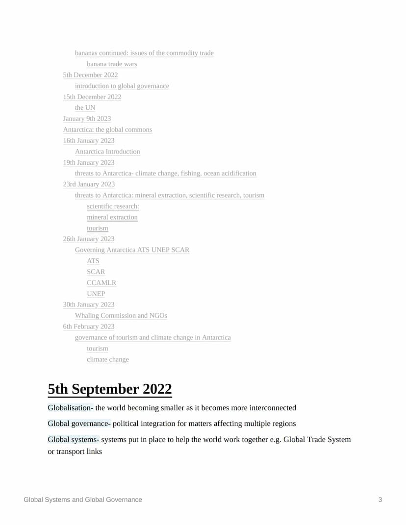 HOT THE
Global Systems and Global
Governance
notes
Ⓒsubject
human geography
Last edited time @March 22, 2023 8:27 PM
deadline
status
© type
