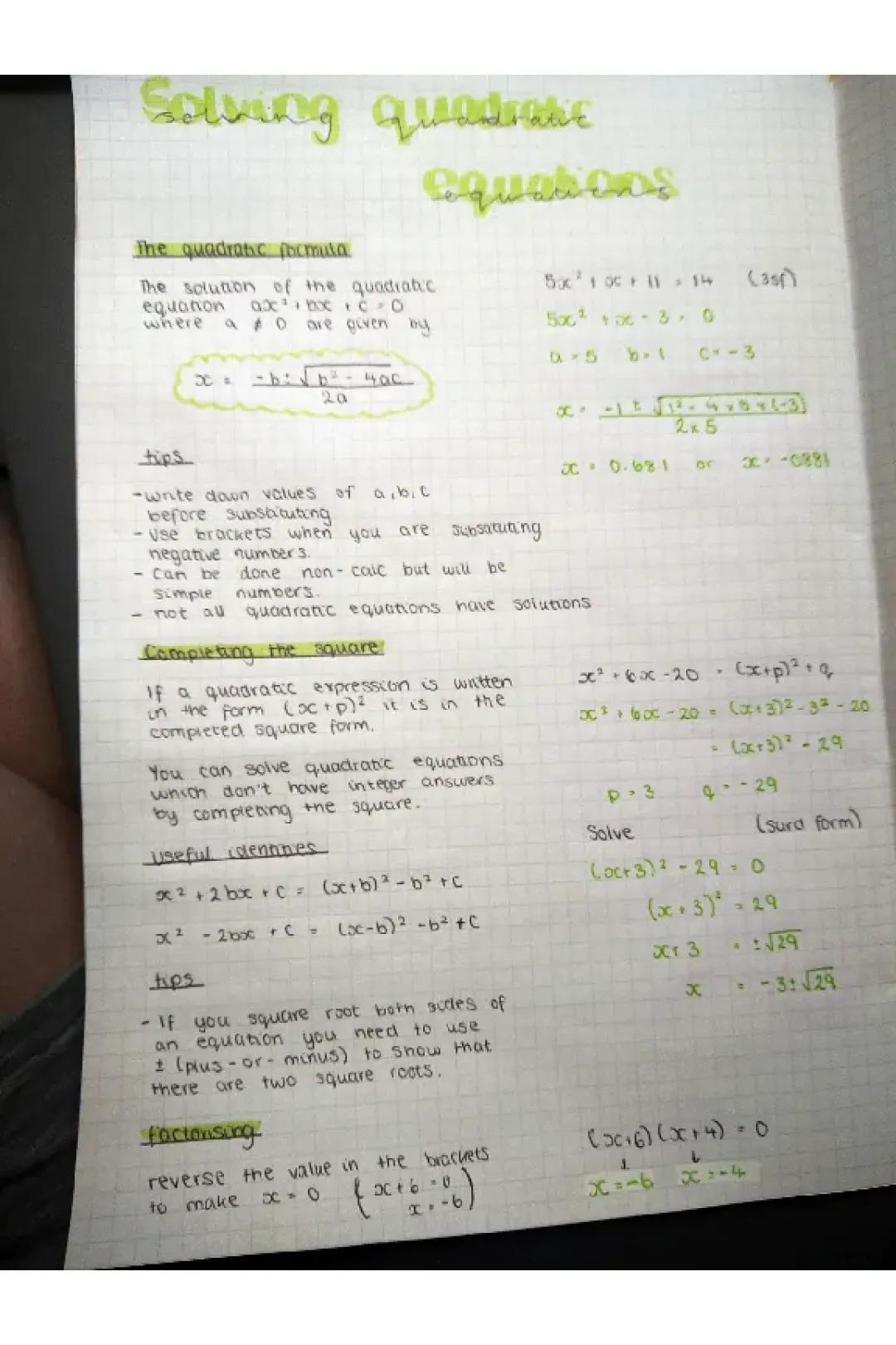 Solving quadratic equations