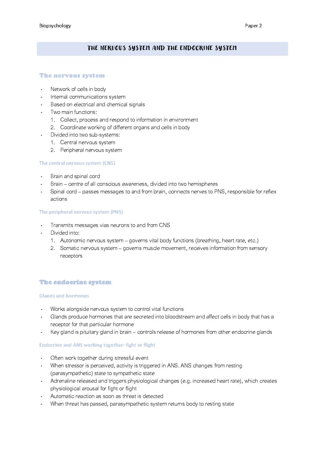 The nervous system and the endocrine system
