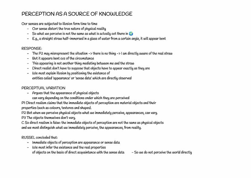 PERCEPTION AS A SOURCE OF KNOWLEDGE
DIRECT REALISM:
There are two elements in perception:
PERCEIVER and OBJECT PERCEIVED
Direct realism reje