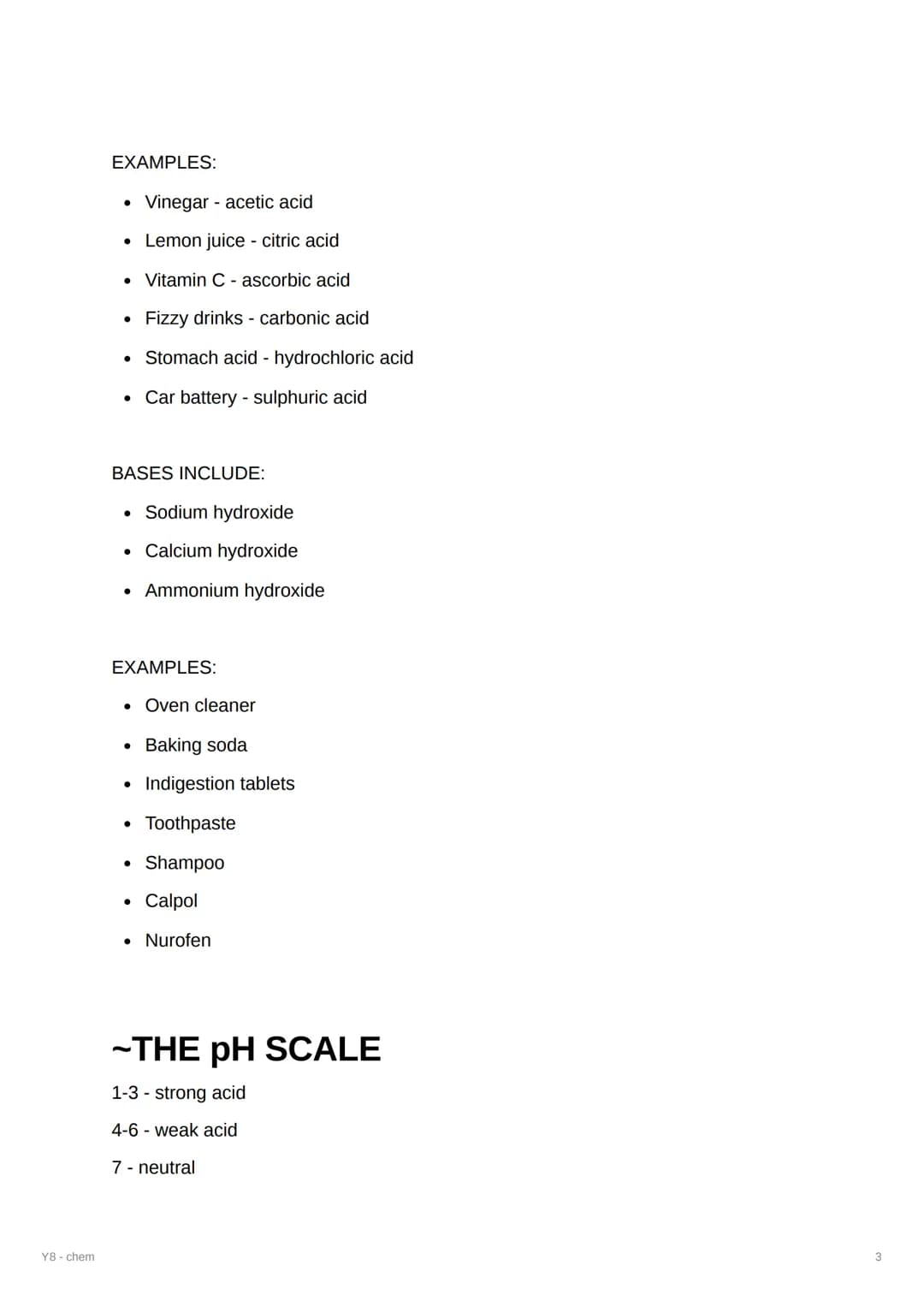 Y8 - chem
888
Y8 - chem
KEYWORDS
Acidic
●
Base
• Alkali
Neutralised
. Concentrated
• Dilute
•
●
Corrosive
pH scale
~PROPERTIES OF AN ACID
1.