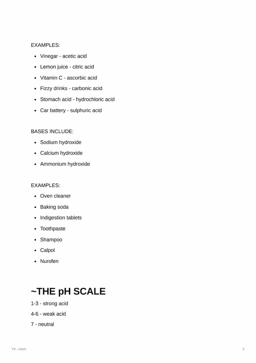 Y8 - chem
888
Y8 - chem
KEYWORDS
Acidic
●
Base
• Alkali
Neutralised
. Concentrated
• Dilute
•
●
Corrosive
pH scale
~PROPERTIES OF AN ACID
1.