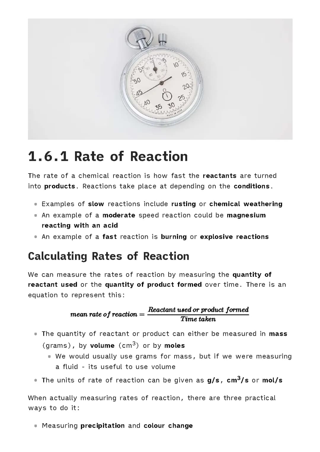 1.6.1 rate of reaction 
