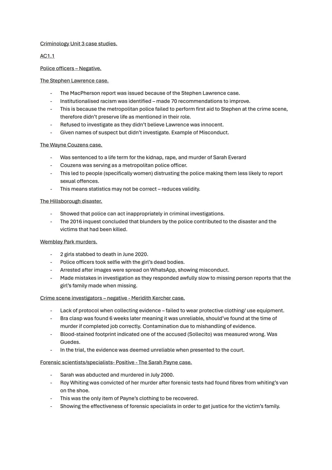 Criminology Unit 3 case studies 