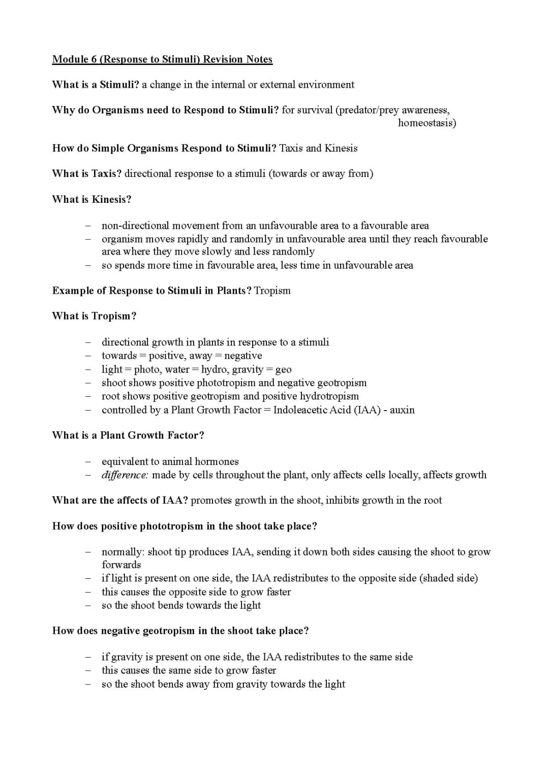 Fun Biology Notes: How Plants and Bodies Respond to Stuff!