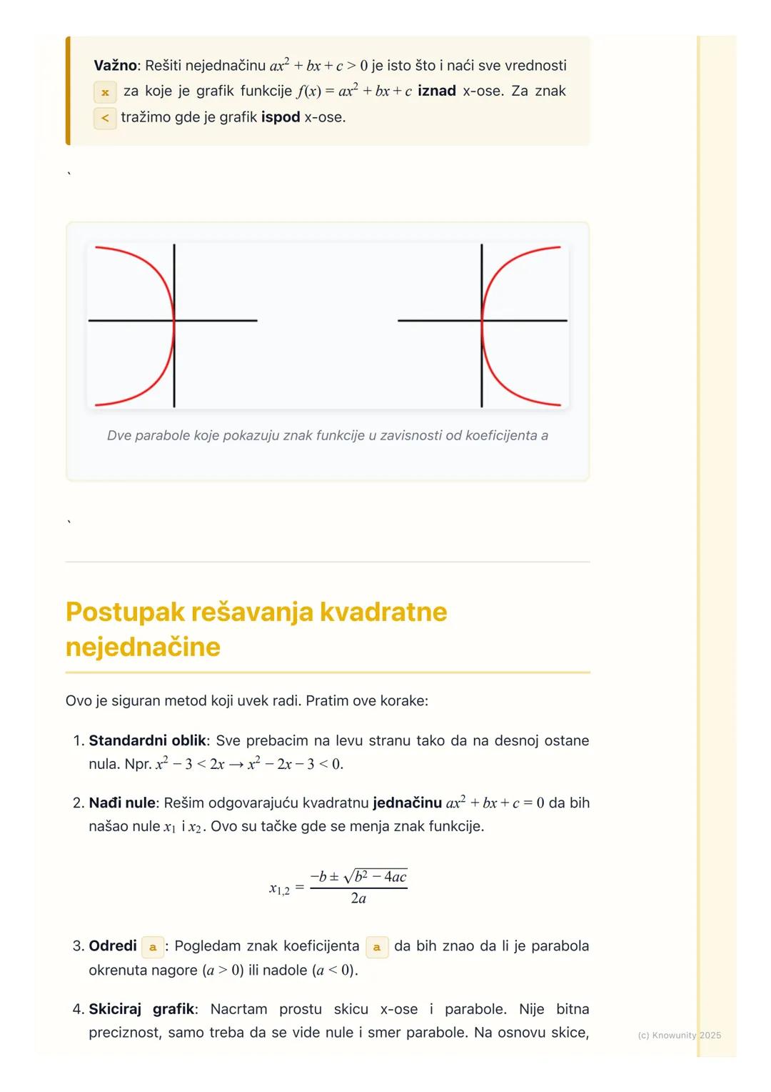 # Kvadratne nejednačine

# Uvod u kvadratne nejednačine

Kvadratne nejednačine su nejednačine gde se nepoznata $x$ pojavljuje na
drugi stepe