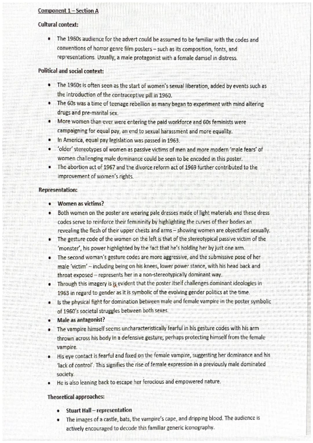 Component 1-Section A
Cultural context:
The 1960s audience for the advert could be assumed to be familiar with the codes and
conventions of 