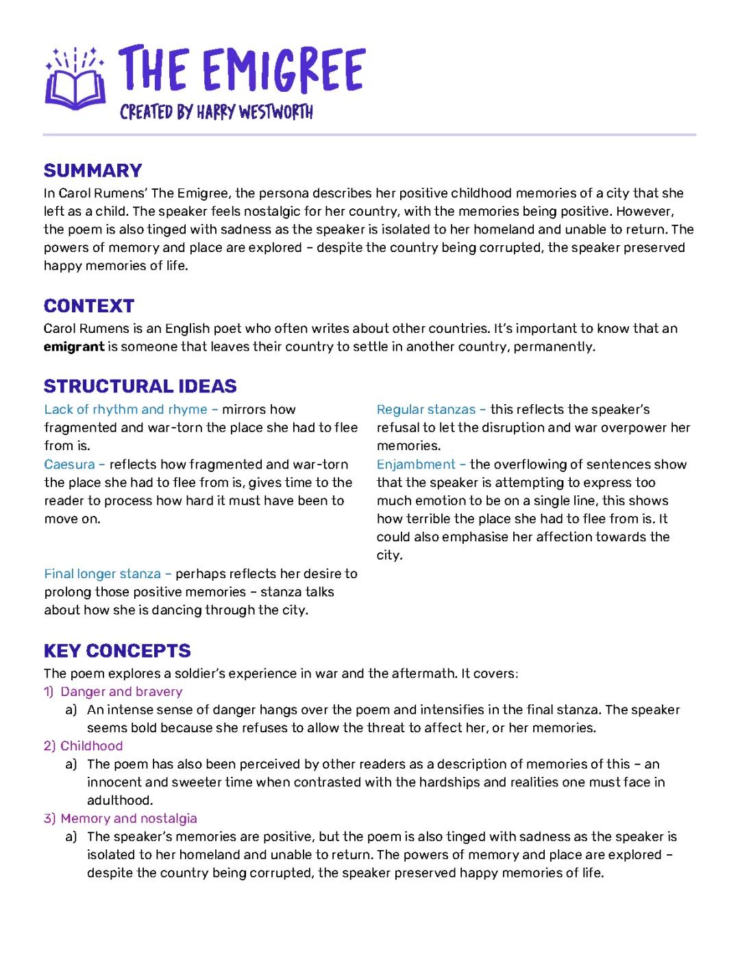 The Émigrée Poem Analysis and Summary for GCSE