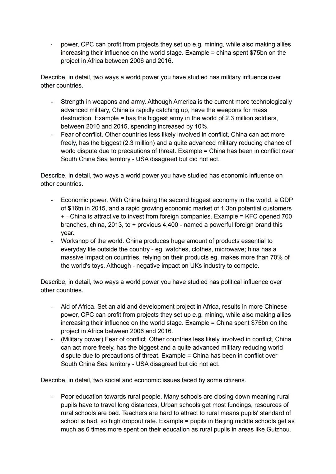 Describe, in detail, two features of the political system.

- Standing Committee. Group of 7 powerful leader of china, eg. the president and