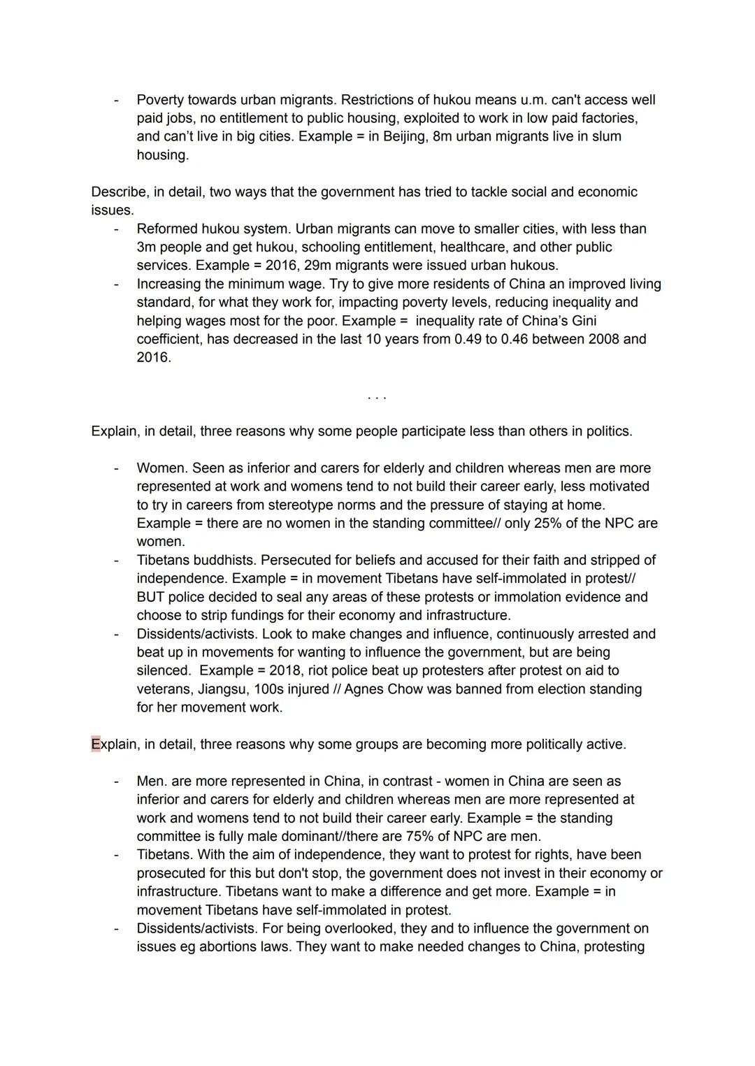 Describe, in detail, two features of the political system.

- Standing Committee. Group of 7 powerful leader of china, eg. the president and