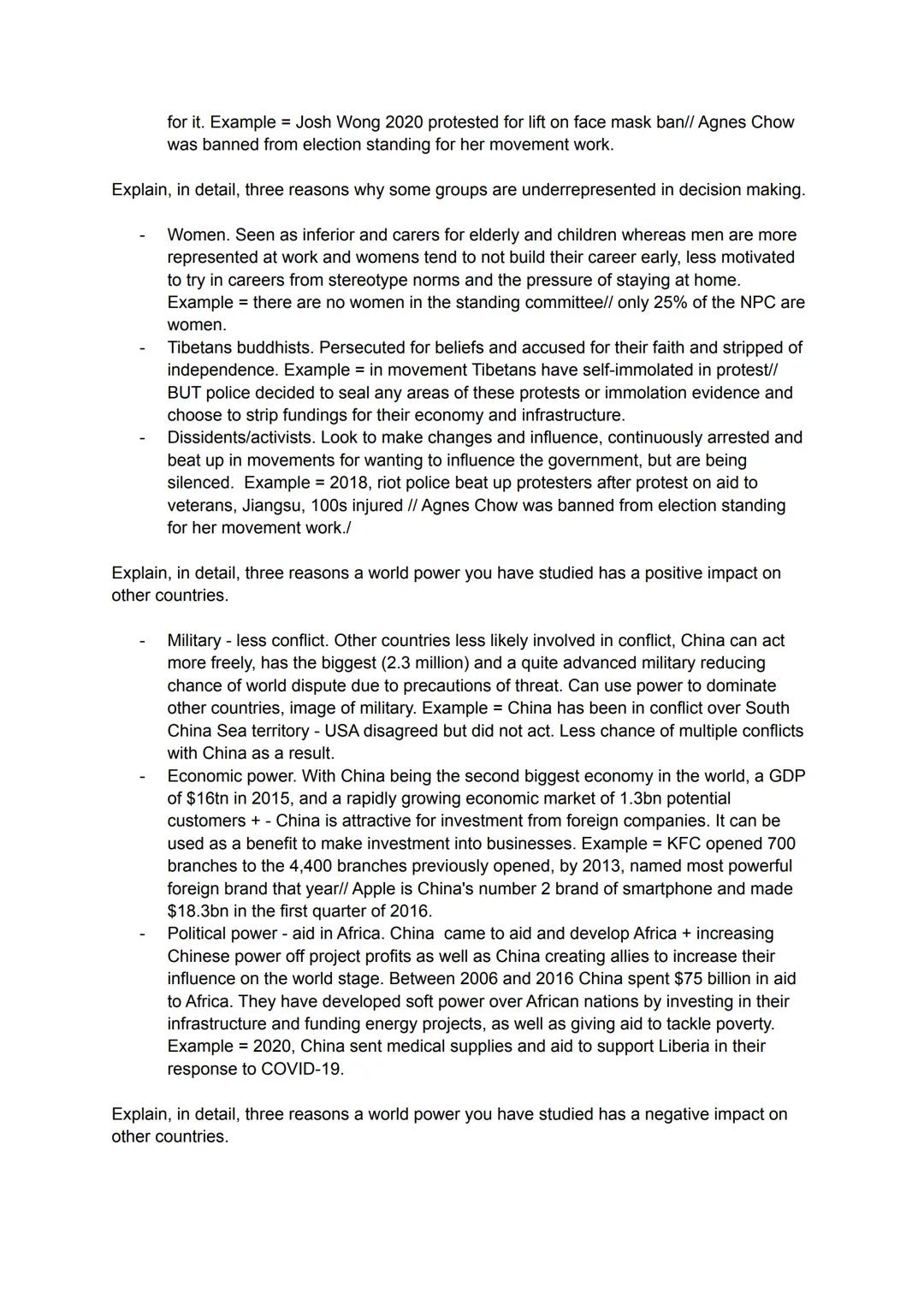 Describe, in detail, two features of the political system.

- Standing Committee. Group of 7 powerful leader of china, eg. the president and