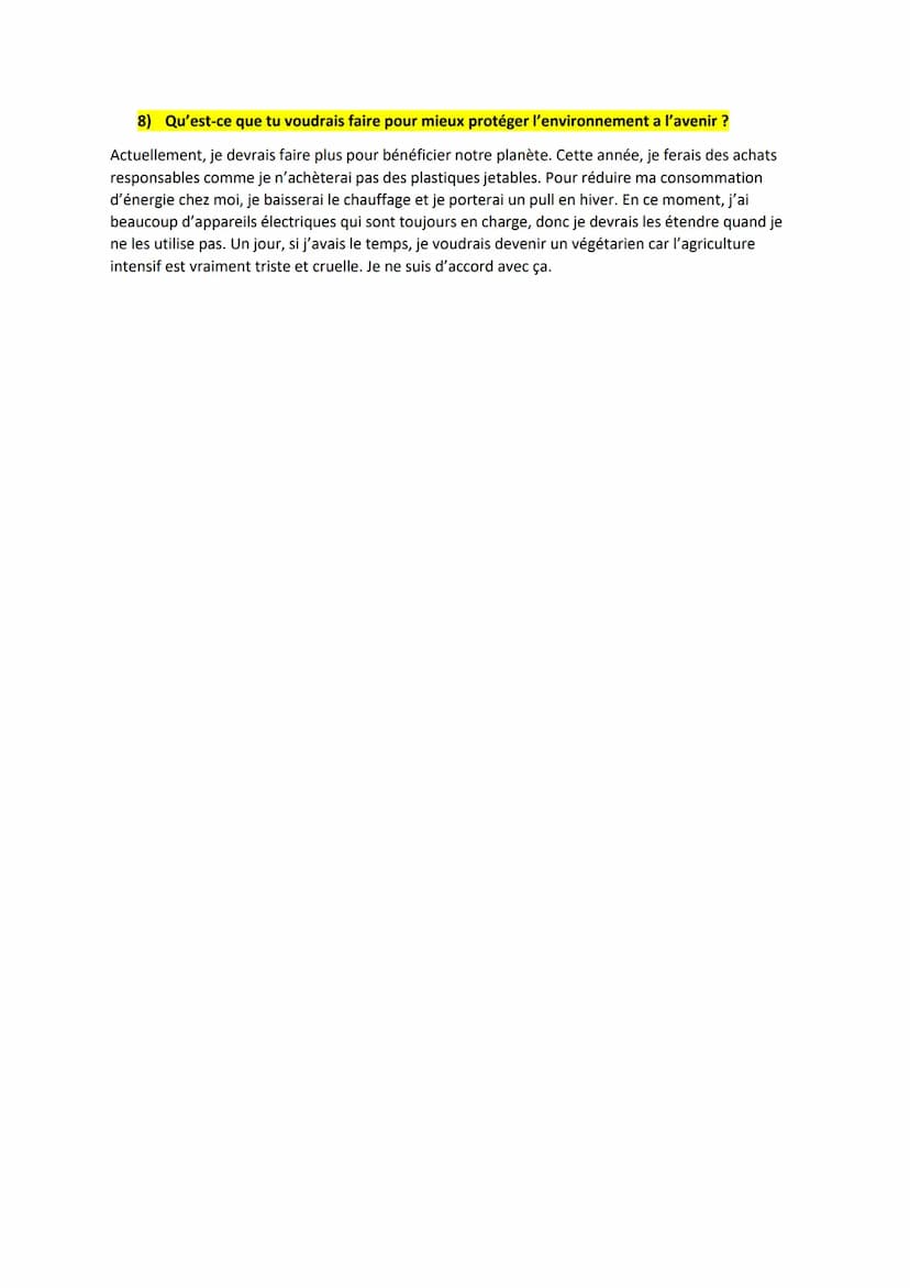 International and Global Dimensions
1) A ton avis, quel est le problème numéro de l'environnement ?
Ce qui me préoccupe c'est le réchauffeme
