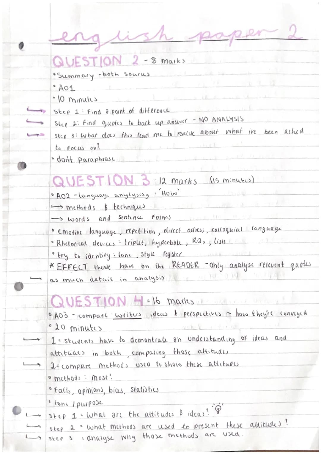 english language gcse paper 2 notes 