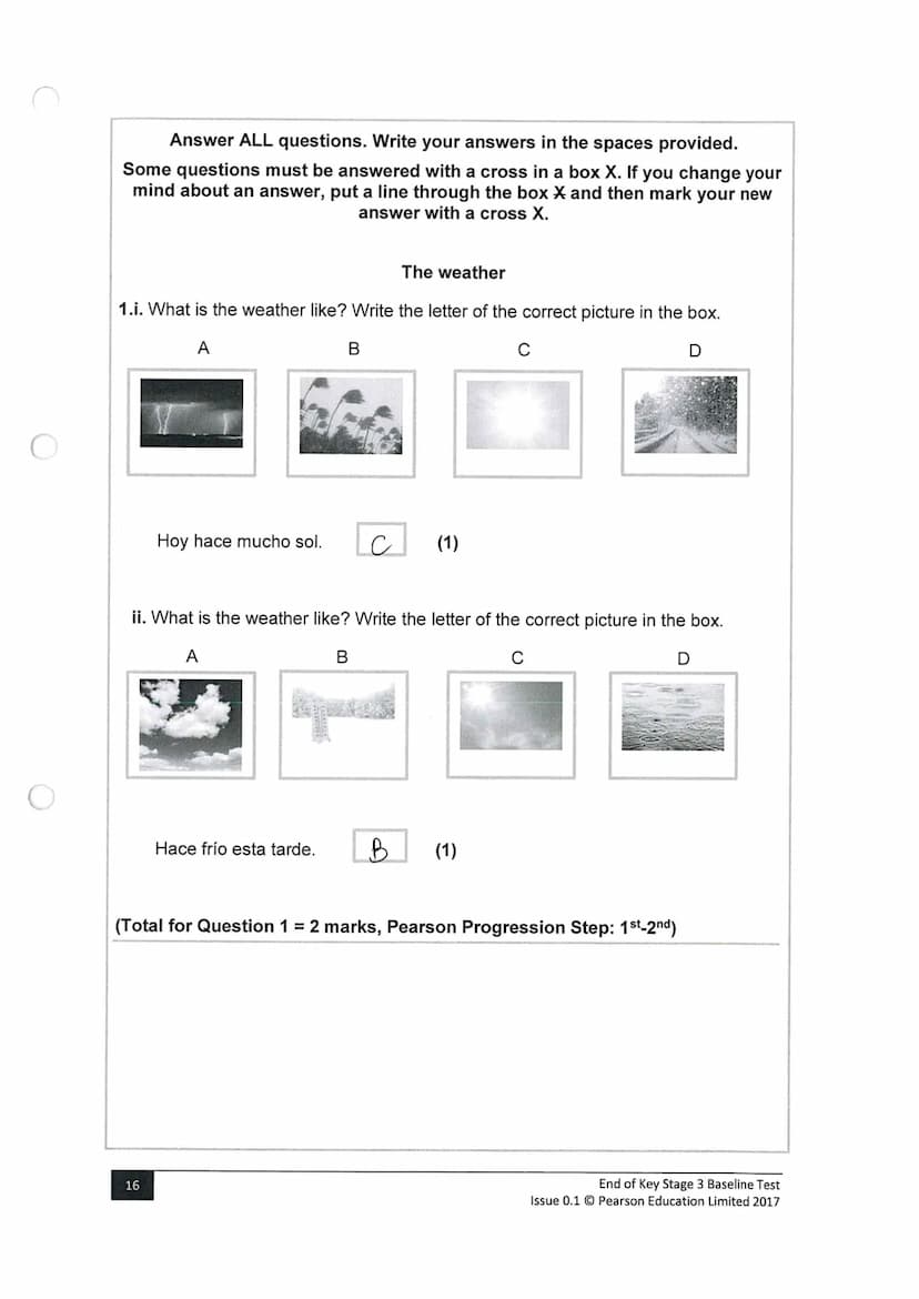 Surname
Key Stage 3
Baseline Test: End of KS3
Spanish
Paper 3: Reading
Time: 35 minutes
You must have:
n/a
Instructions
●
●
●
●
Other names
