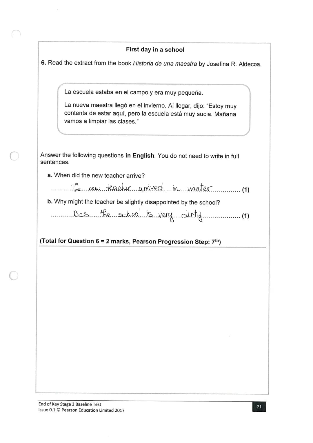 Surname
Key Stage 3
Baseline Test: End of KS3
Spanish
Paper 3: Reading
Time: 35 minutes
You must have:
n/a
Instructions
●
●
●
●
Other names
