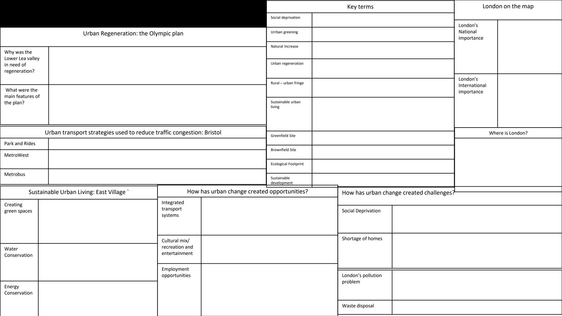 Why was the
Lower Lea valley
in need of
regeneration?
What were the
main features of
the plan?
Park and Rides
MetroWest
Metrobus
Creating
gr