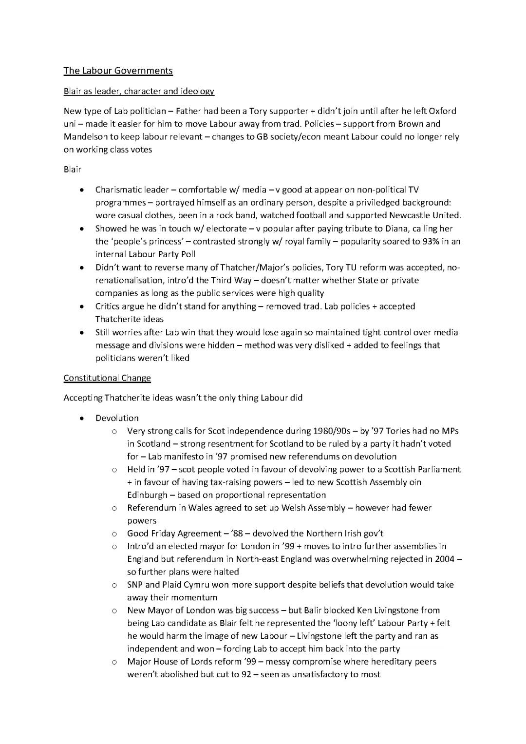 A Level History Modern Britain Topic 6 Section 1 The Labour governments