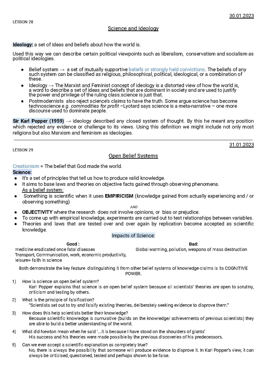 AQA Sociology A Level - Science as a Religion