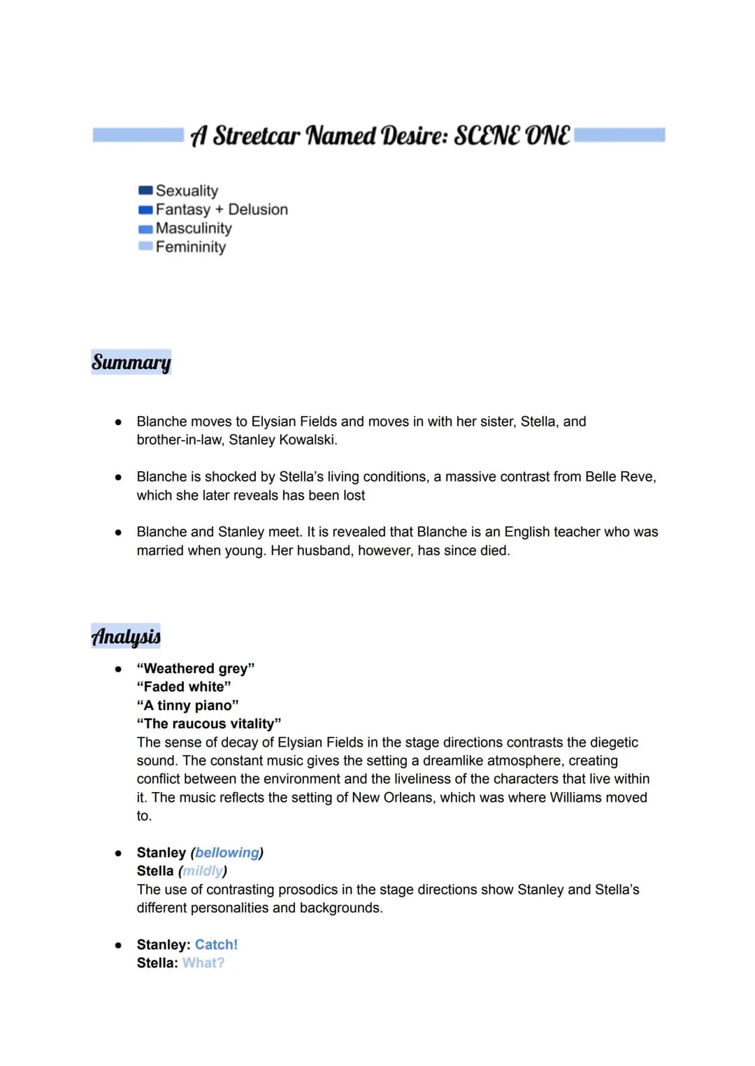 A Streetcar Named Desire- Scene 1 Notes