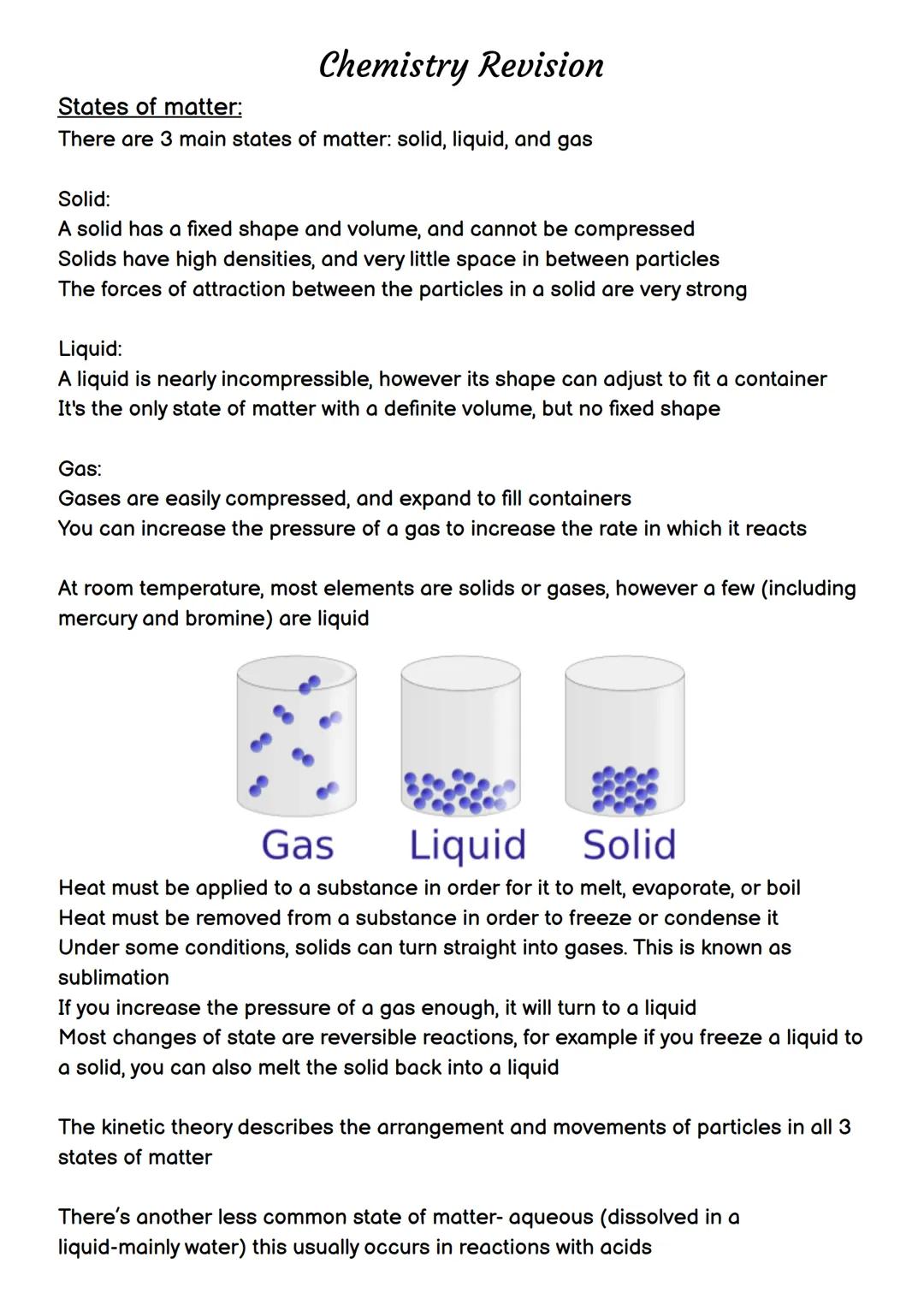 Chemistry Revision (states of matter)