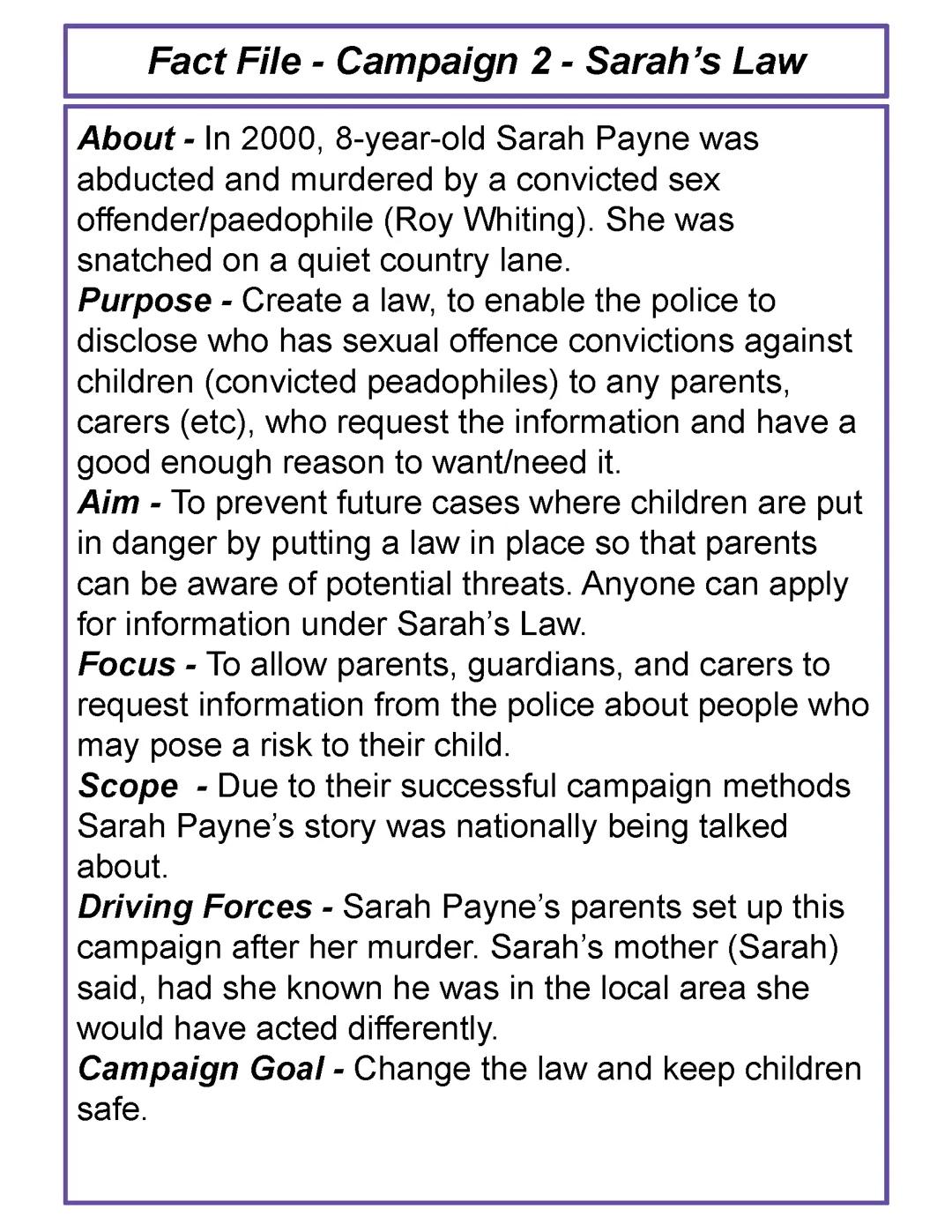 Fact File - Sarah's Law - AC2.1