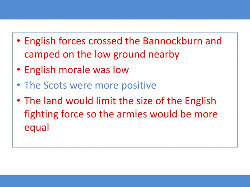 Title: Revision Battle Bannockburn June 1314
Learning Intention:
To understand the events of the Battle of Bannockburn.
Success Criteria
I c