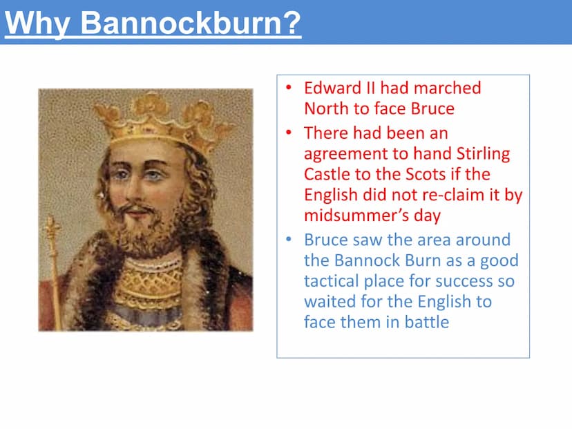 Title: Revision Battle Bannockburn June 1314
Learning Intention:
To understand the events of the Battle of Bannockburn.
Success Criteria
I c