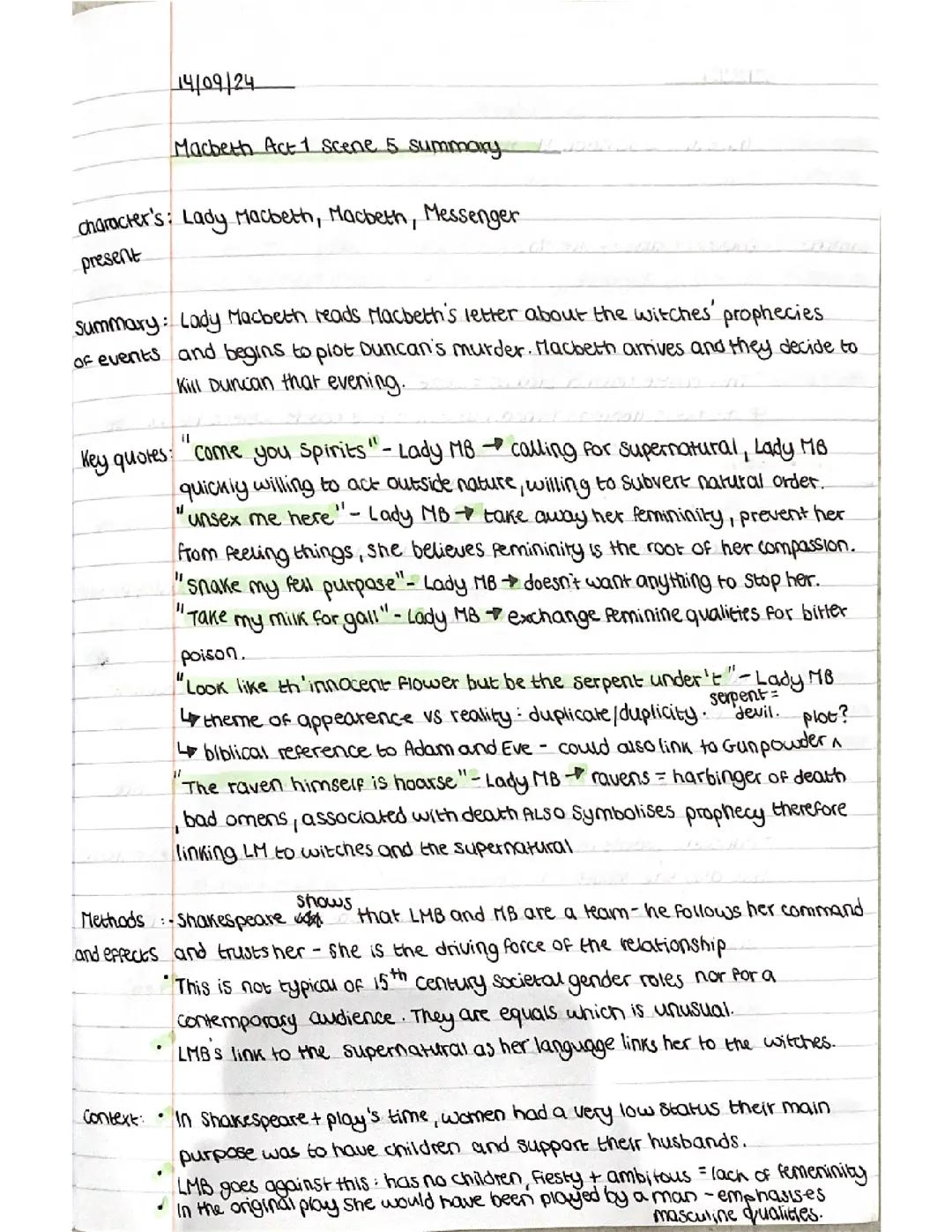 Macbeth Act 1 Scene 5 Summary