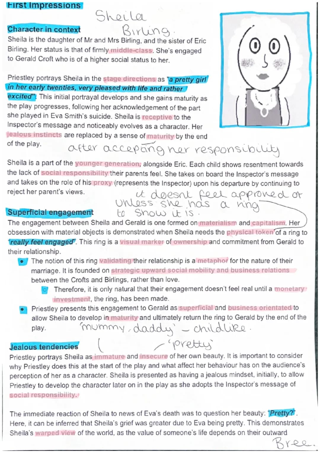 Sheila Birling's Character Development in An Inspector Calls: Relationship with Gerald Croft and Social Class Impact