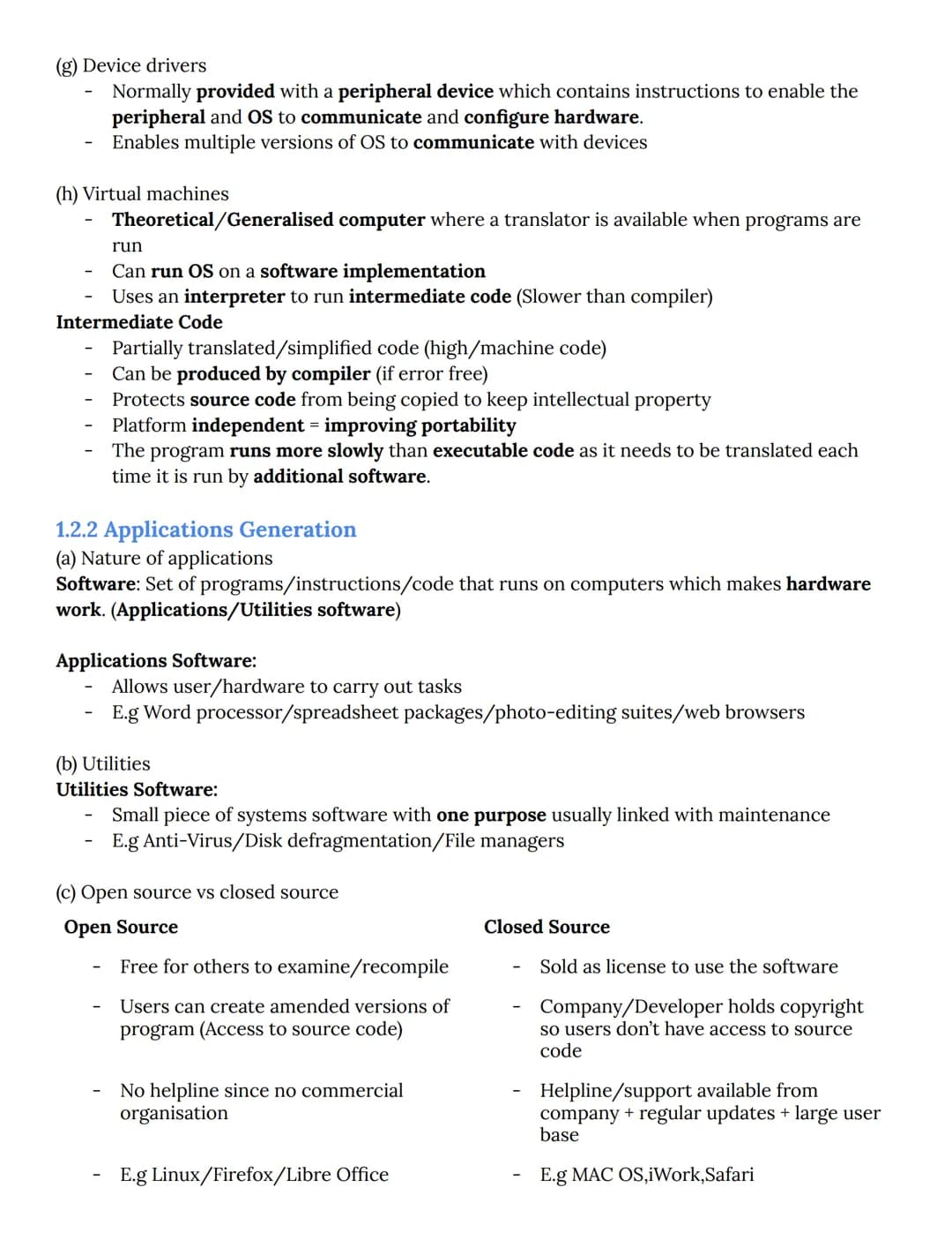OCR A-Level Computer Science Spec Notes
1.2 Software and software development
1.2.1 Systems Software
(a) Function and purpose of operating s