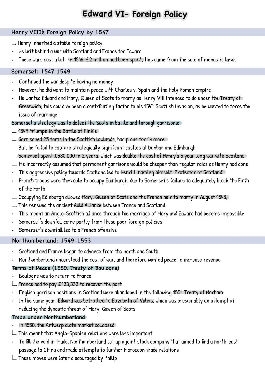 Edward VI Foreign Policy and Mid Tudor Crisis Facts - AQA A Level History Tudors