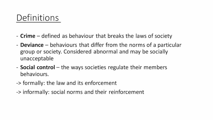 Crime And Deviance
A-Level sociology
Knowunity username: grack69 Definitions
- Crime - defined as behaviour that breaks the laws of society
