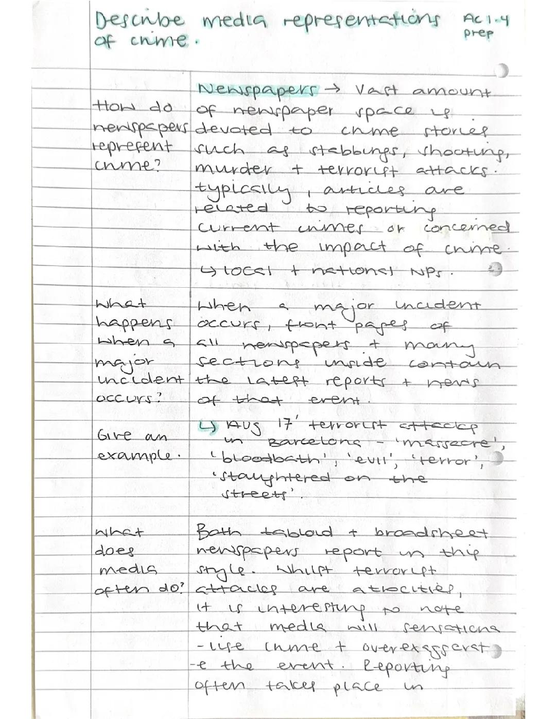 WJEC criminology: AC 1.4 prep notes