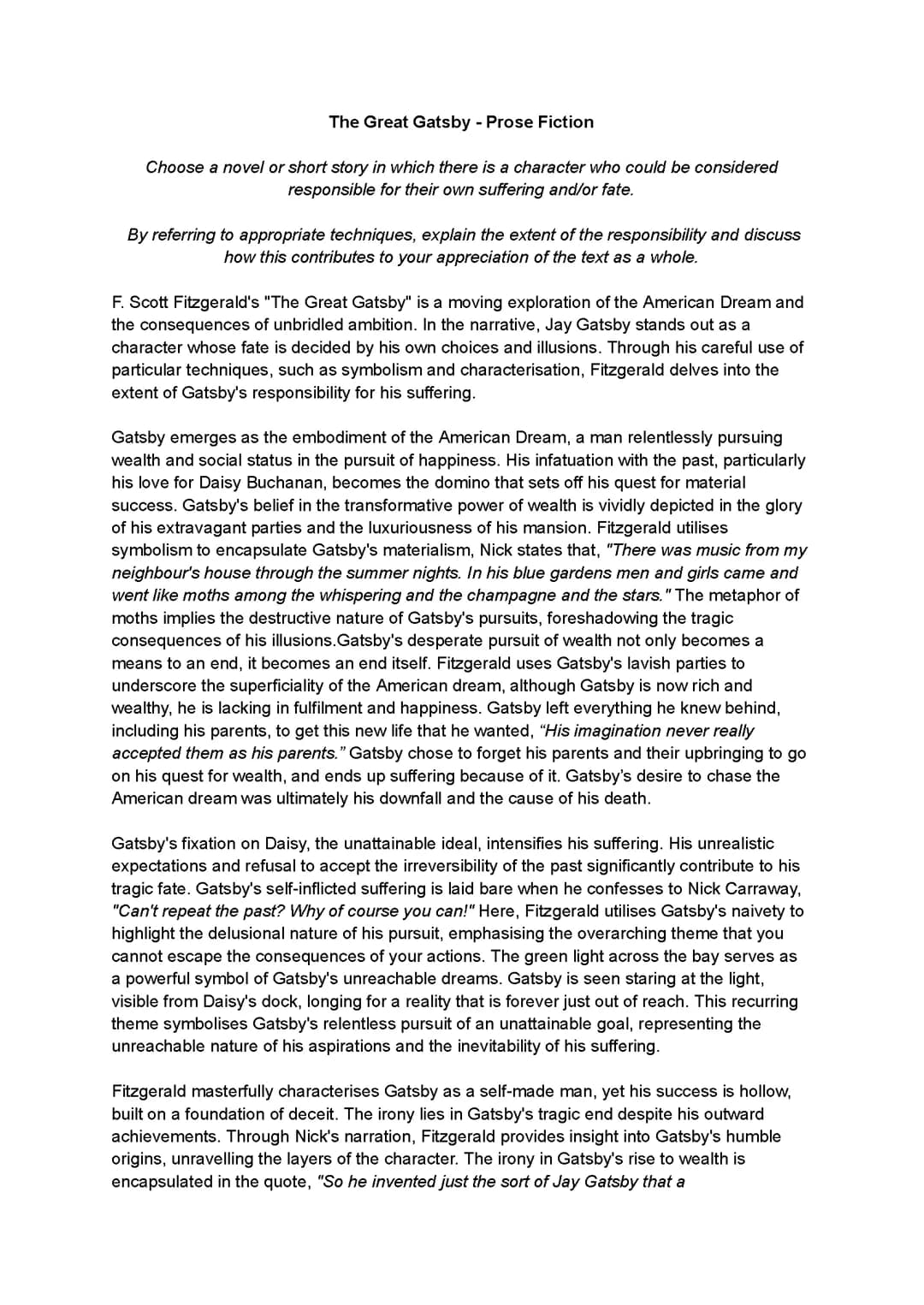 SQA Higher English - The Great Gatsby - Suffering Essay
