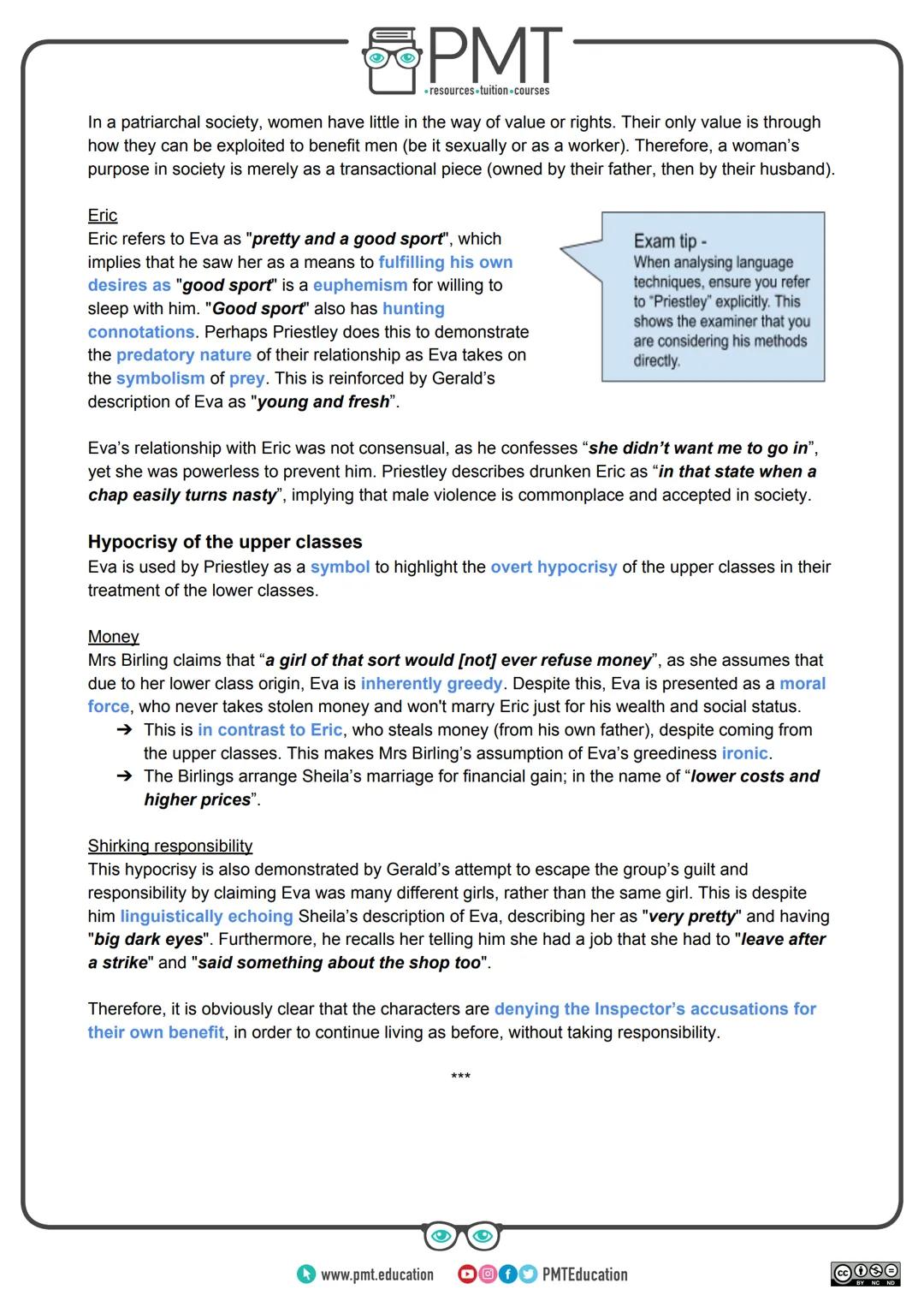 PMT
-resources-tuition-courses

# Edexcel English Literature GCSE

## An Inspector Calls: Character Profile

*Eva Smith*

This work by PMT E
