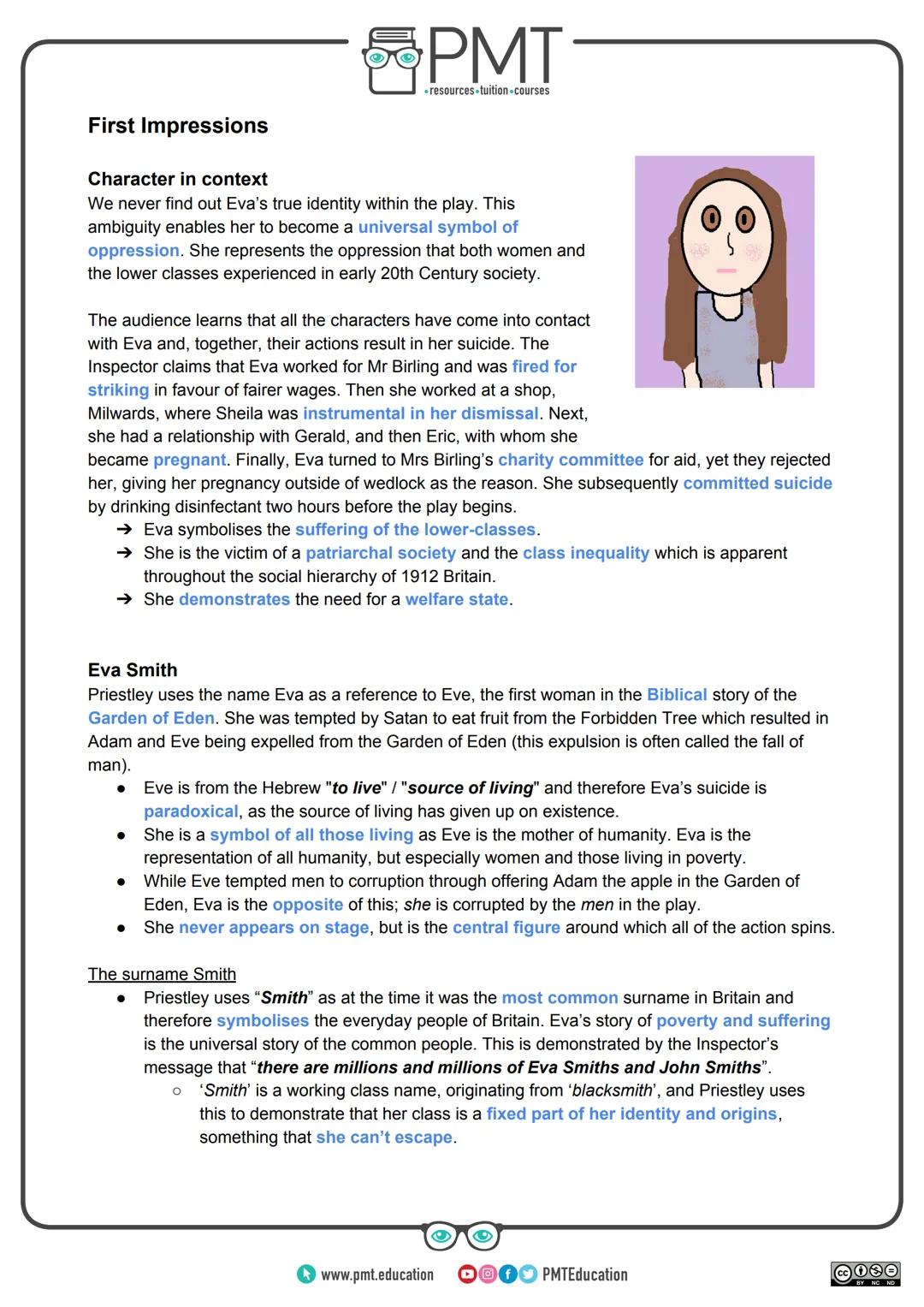 PMT
-resources-tuition-courses

# Edexcel English Literature GCSE

## An Inspector Calls: Character Profile

*Eva Smith*

This work by PMT E