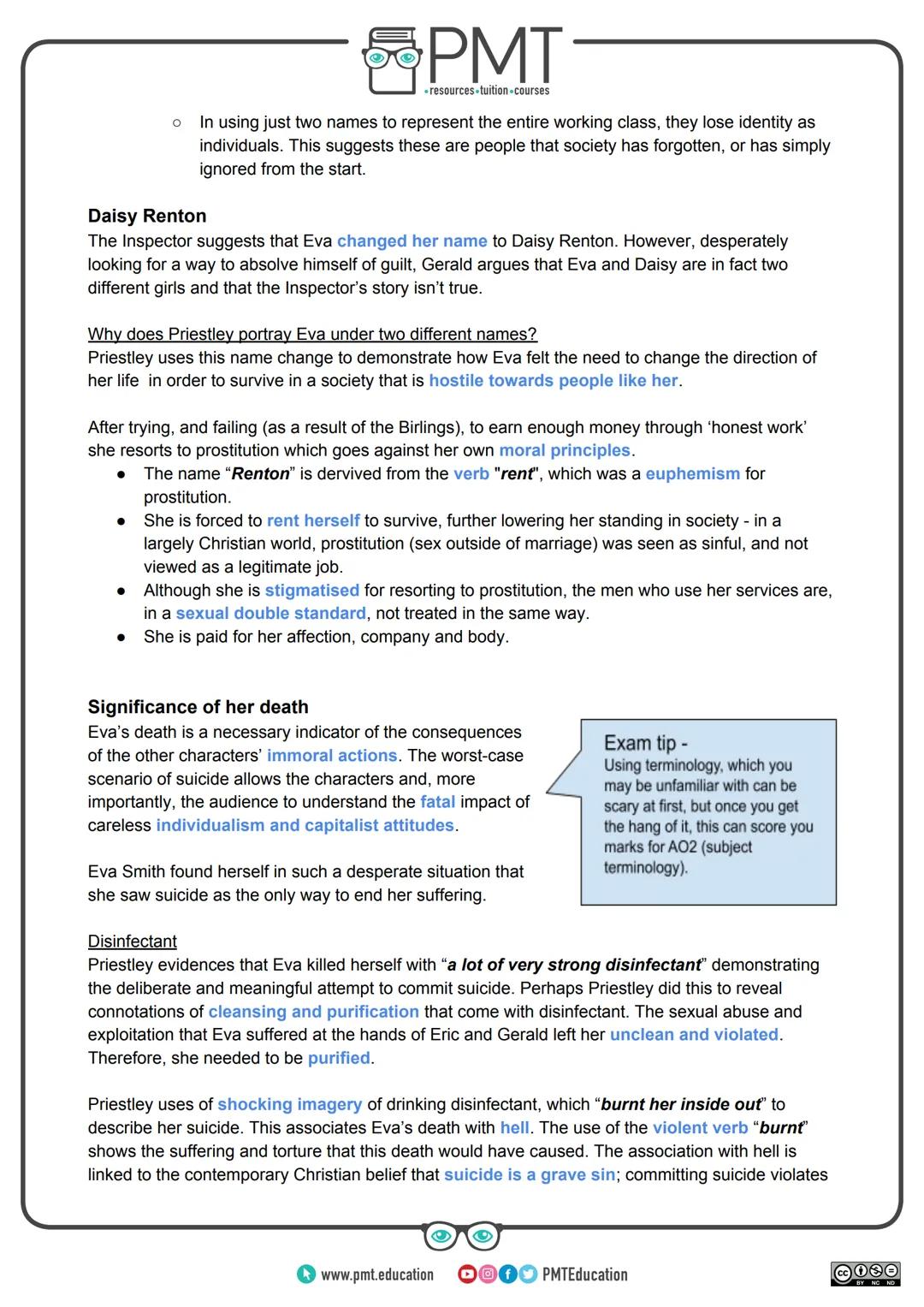PMT
-resources-tuition-courses

# Edexcel English Literature GCSE

## An Inspector Calls: Character Profile

*Eva Smith*

This work by PMT E