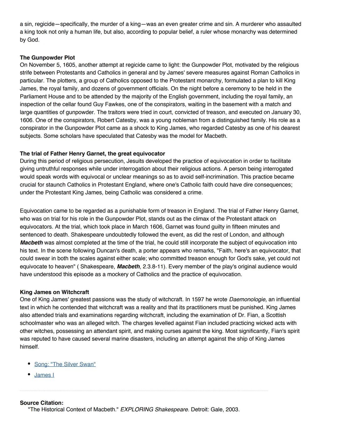 The Historical Context of Macbeth
EXPLORING Shakespeare, 2003
Shakespeare wrote Macbeth sometime between 1605 and 1606, shortly after the as