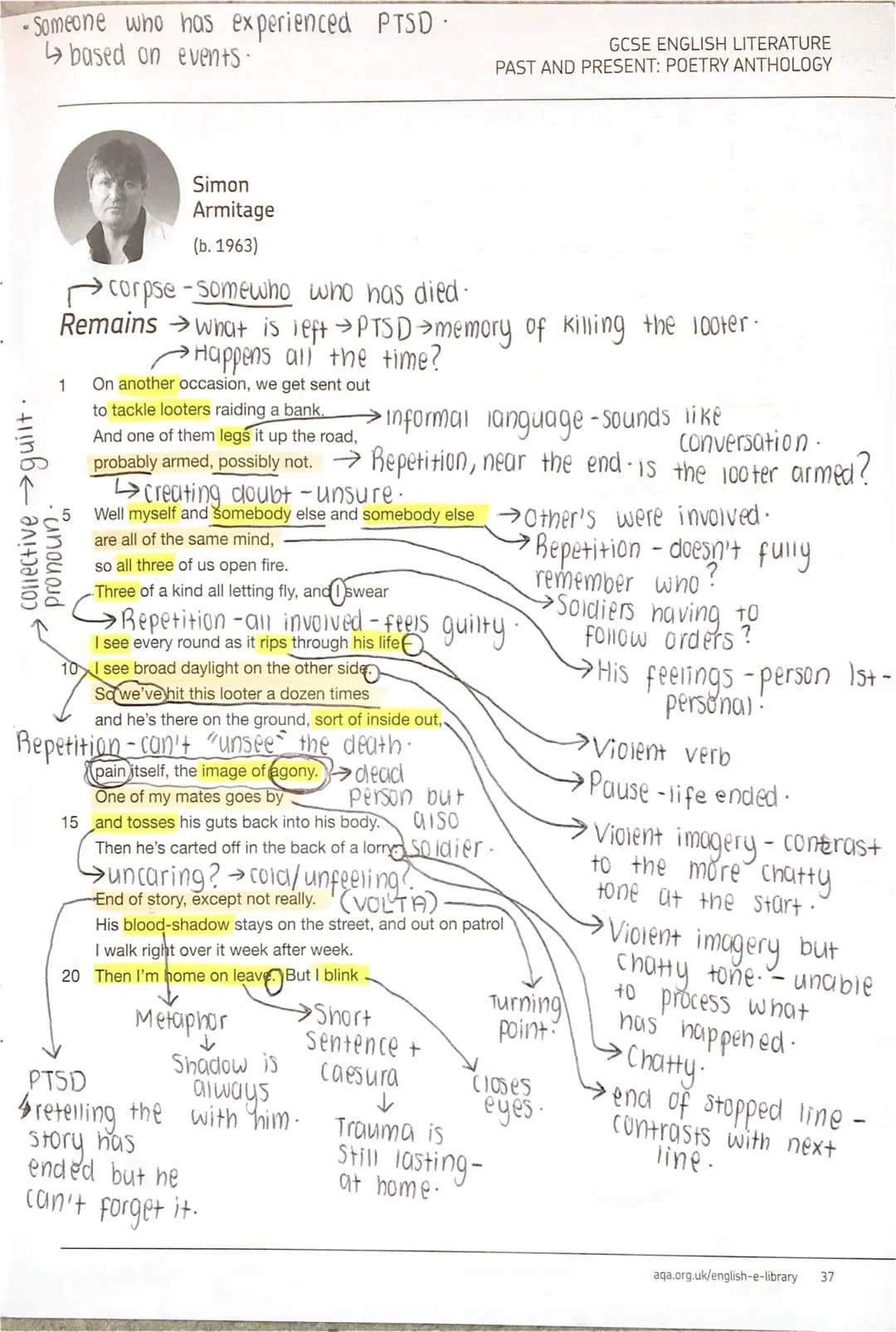 GCSE Poem Analysis: Remains by Simon Armitage - Free PDF Download