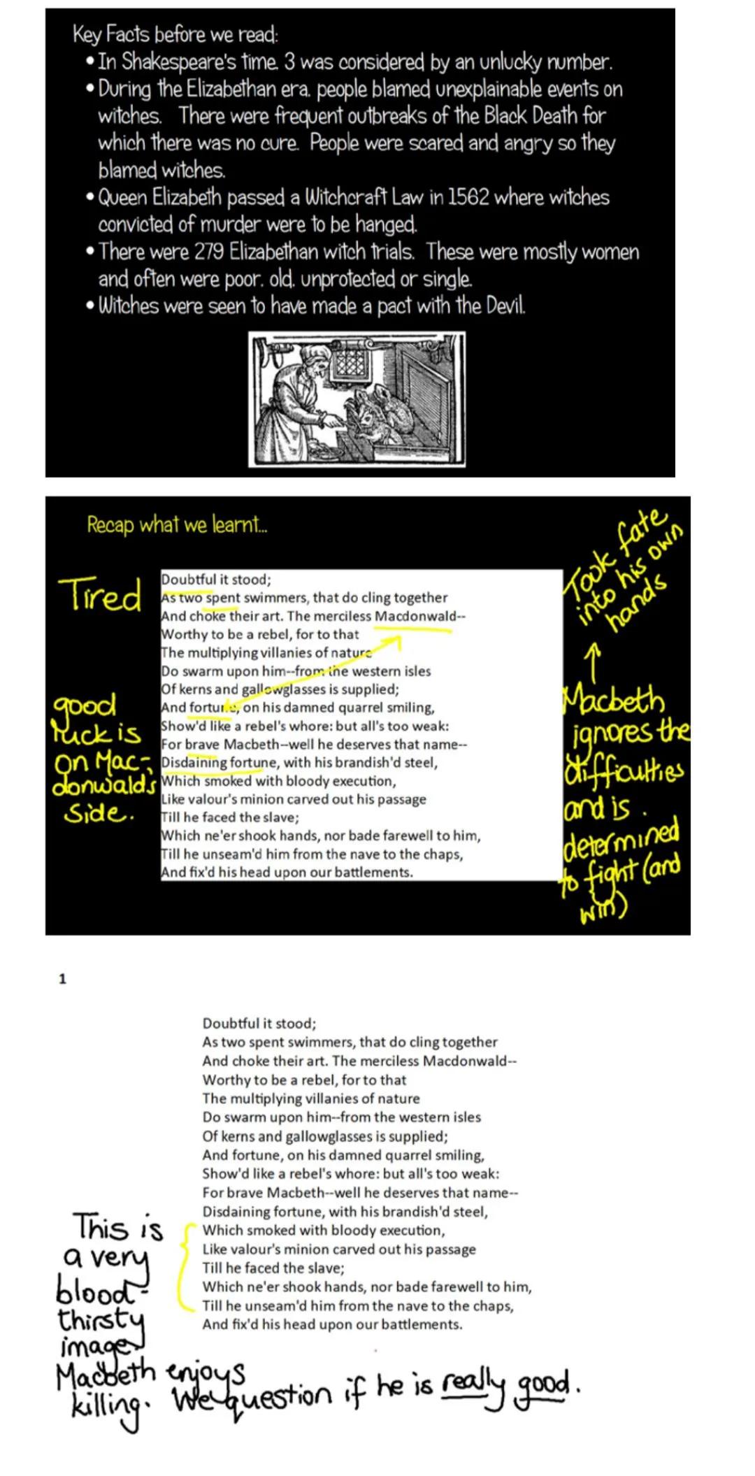 Key Vocabulary
prophesy: a prediction about the future
Thane: Lord

# The Three Witches
The three witches open the play.
They meet Macbeth o