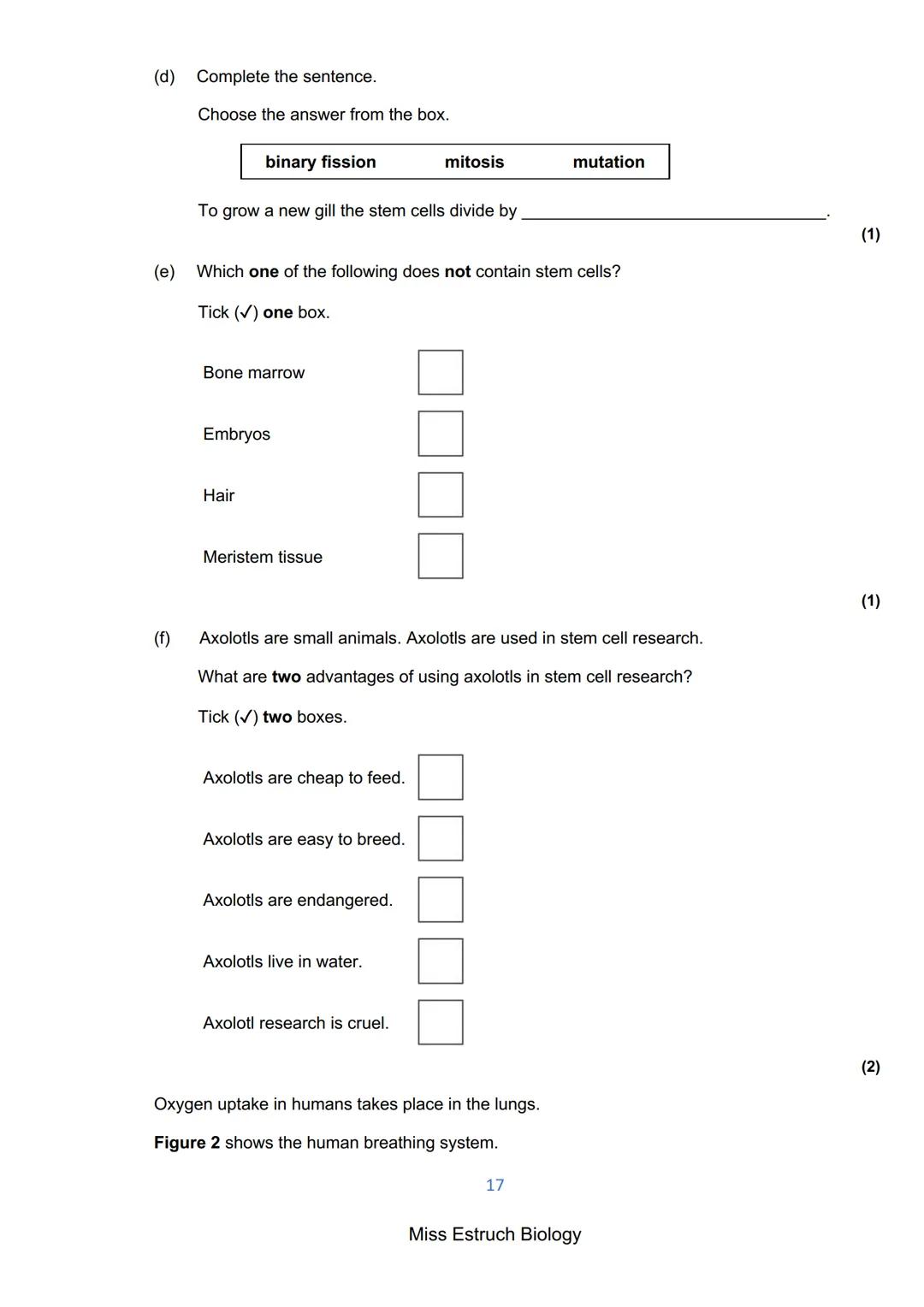 Exams 2022
GCSE Biology Higher Tier Paper 1
156 marks
miss
ESTRUCH
BIOLOGY
1
Miss Estruch Biology Q1.
This question is about cells.
(a) Figu