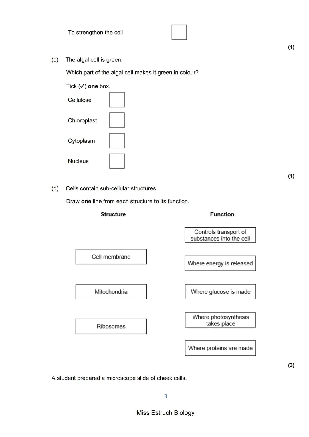 Exams 2022
GCSE Biology Higher Tier Paper 1
156 marks
miss
ESTRUCH
BIOLOGY
1
Miss Estruch Biology Q1.
This question is about cells.
(a) Figu